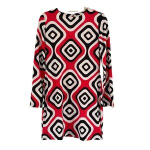 Tracy Negoshian Retro Geometric Design Red and Black Shift Dress women’s Medium